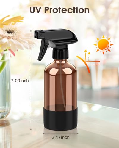 Bontip Glass Spray Bottle with Silicone Sleeve Protection, Amber Glass Spray Bottle Set for Window Cleaner Aromatherapy Facial Hydration Watering Flowers Hair Care 2 Pack/8 oz (Black & Orange) - color: Black & Orange, size: 8 Ounces
