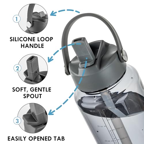 OLDLEY 32oz Water Bottle with Straw,Leakproof Tritan Clear Bottle with Marked Bottle and Carry Handle, BPA-Free Wide Mouth Reusable Sports Water Bottle for Gym,Hiking, Camping,Travel, Workout,Grey - color: Grey