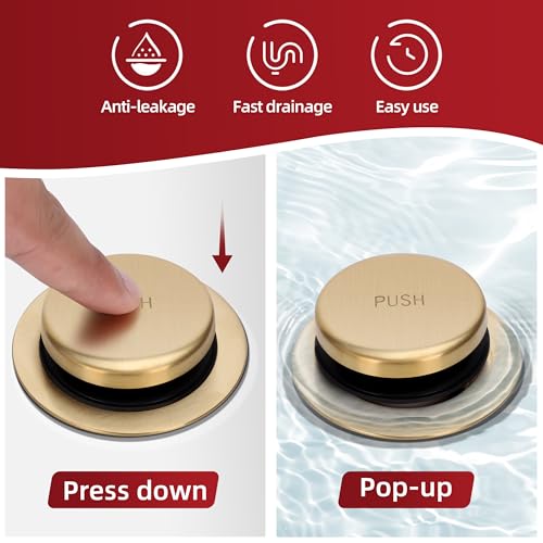 PRIMSOPH Tip-Toe Tub Drain Trim Kit with Two Hole Overflow Faceplate Conversion Kit Assembly Universal Fine Coarse Thread Replacement Brushed Gold - color: Brushed Gold, style: Two Hole