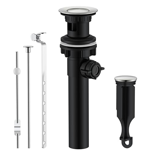 KENES Bathroom Sink Drain Stopper Assembly with Lift Rod, Brushed Nickel Sink Drain with Overflow, Lavatory Pop Up Drain Assembly for Bathroom Vanity Sink, LJ-P701 - color: Brushed Nickel, size: Small Pop up Cap (With Overflow)