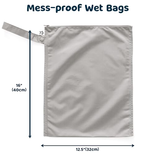 Tiny Twinkle Mess Proof Wet Bags | 2-Pack Reusable Waterproof Wet Bags for Swimsuits | Baby Clothes | Travel & Diaper Bag (Grey, Indigo) - color: Grey, Indigo, size: 2 Pack