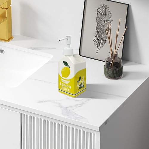 Ceramic Lemon Hand Soap Dispenser Pump Bathroom Kitchen Refillable Bottle | Cute Funny Design, Refillable, Reusable, 300ml/10oz - color: Lemon
