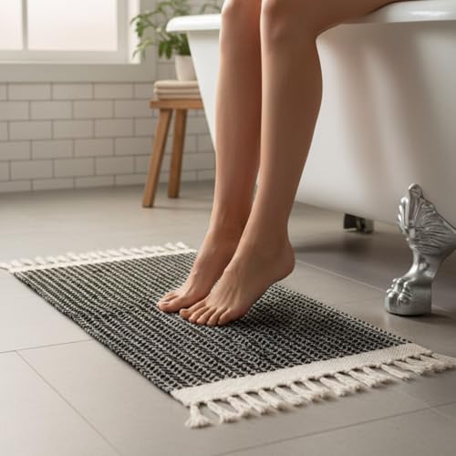 Breling Bath Mat Set of 2 Boho Fluffy Absorbent Microfiber Rugs Non Slip Non Skid Bath Mats for Bathroom Floor Tub and Shower, Washable, Ultra Soft, Quick Dry (32 x 20 Plus 24 x 17 - Inches) - style: Boho
