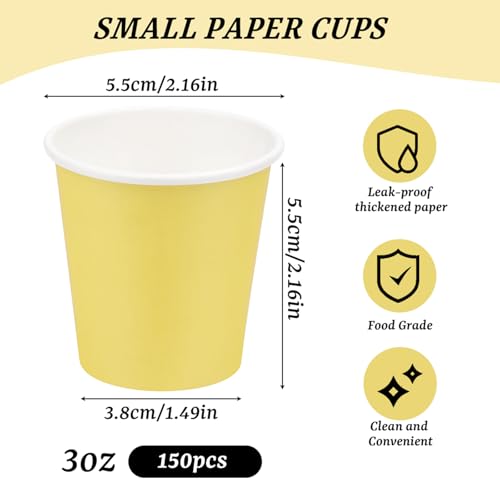 150 Pack 3oz Yellow Paper Cups,Mouthwash Cups, Disposable Bathroom Cups,Small Paper Cups 3oz Ideal for Bathroom,Supermarket,Birthday Party,Picnic and BBQ - color: Yellow, size: 150 Count
