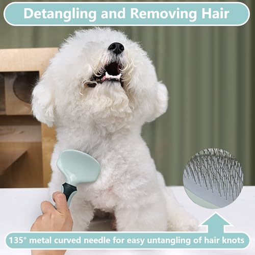 Grooming Brush Kit - 8 Pcs for Shedding & Matted Fur, Self-Cleaning with Flea Comb, Includes Indoor Microbrush, Cat Toothbrush Collapsible Dog Bowls for Travel