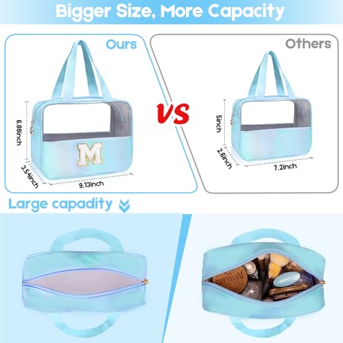 Personalized Initial Clear Makeup Bag Blue Cosmetic Bag Set Large Travel Toiletry Bag, Cute Clear Make Up Bags Organizer Bag for Girlfriend Teacher Gifts Teen Girl Gifts Trendy Stuff J (Blue) - color: Blue, style: J