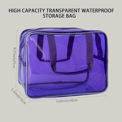 PVC Clear Pure Color Transparent Large Zipper Cosmetic Pouch Travel Makeup Cosmetic Bag with Handle for Travel Bathroom Toiletry Organizer (A23014-101-6) - color: A23014-101-6