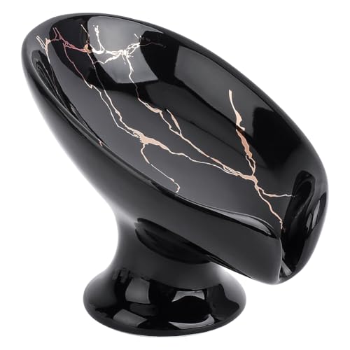 WADORN Soap Dish, Leaf-Shape Self Draining Soap Dish Holder Bar Soap Holder Black and Gold Marble Pattern Ceramic Draining Soaps Tray Porcelain Decorative Soaps Dishes for Sink Bathroom Shower Kitchen - color: Black