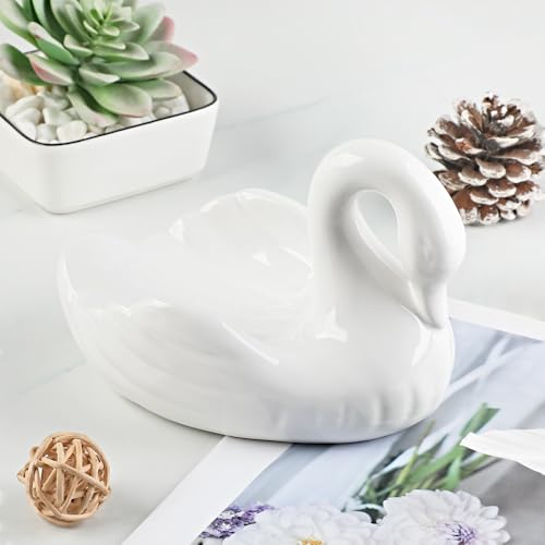 Draining Soap Dish, Elegant Swan Shape, Fluted Design, Cute Ceramic Tray(White) - color: White