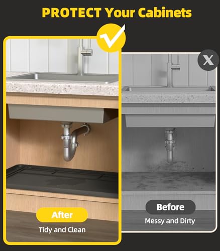 Wohbay Under Sink Mats for Kitchen Waterproof, Cut to Fit Under Sink Drip Tray for Kitchen Bathroom Cabinets, Silicone Sink Liner Hold Up to 3.3 Gallons Liquid, 34" X 22" Or Smaller (Black, Large) - color: Black