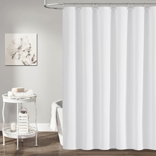 BTTN Long Fabric Shower Curtain - 72x80 Inch Linen Textured Heavy Duty Polyester Cloth Shower Curtain Set with Plastic Hooks, Hotel Trendy Luxury Waterproof Modern Shower Curtains for Bathroom, White - color: White, size: 72"W x 80"L (Pack of 1)