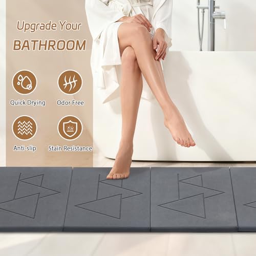Extra Large Stone Bath Mat for Bathroom,31.5" x 23.6" Quick-Drying Diatomite Stone Shower Mat,Spliceable Design Instant Dry Technology Bath Mats Non-Slip Easy to Clean(Geometry Dark Gray) - color: Geometry Dark Gray