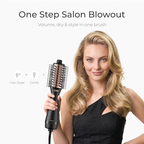 TYMO Hair Dryer Brush Blow Dryer Brush in One, 4 in 1 Ionic Hairdryer and Styler Volumizer with Oval Titanium Barrel, Hot Air Straightener for Smooth Frizz-Free Blowout, Gold, 2 Inch - color: Gold, size: 2 inches