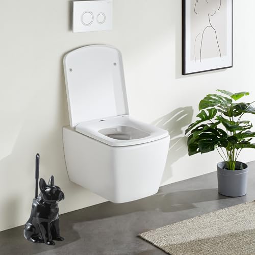 Comeon Ceramic Dog White/Black Toilet Brush and Holder Set, Plastic Handled Scrub Brush for Bathroom Cleaning,13.7"*6.3" (Black) - color: Black, size: Dog