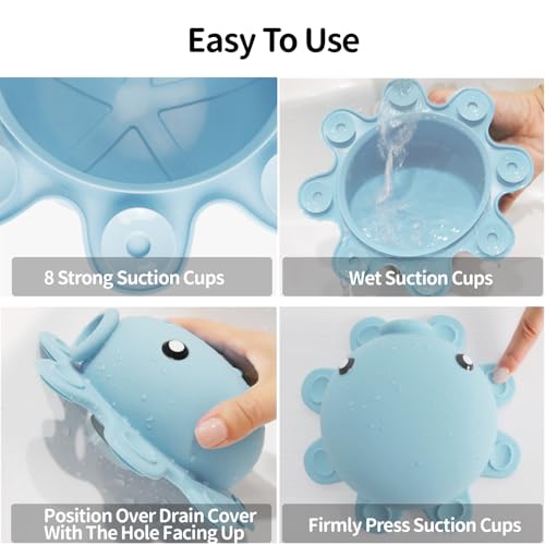 Bathroom Bathtub Overflow Drain Cover- Silicone Bath Tub Drain Cover, Tub Overflow Drain Stopper with Suction Cups, Adds Inches of Water for Deeper Bath, Cute Bathroom Accessories, Baby Blue - color: Baby Blue