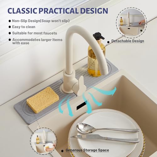 Stone Faucet Mat for Kitchen Sink, Faucet Mat Fast Drying Diatomite, Sink Splash Guard Water Absorbing Stone Tray for Sink, Counter Protector for Kitchen & Bathroom - color: Gray.15.8" x 3.9"