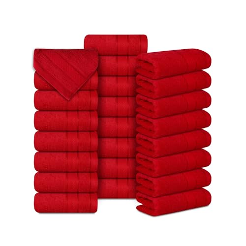 Casa Lino Face Towels & Body Wash Cloths for Showering - 100% Cotton Wash Cloths for Bathroom - Highly Absorbent & Quick Drying Washcloth Set - Cotton Washcloths 24 Pack (12" x 12") - (Red) - color: Red