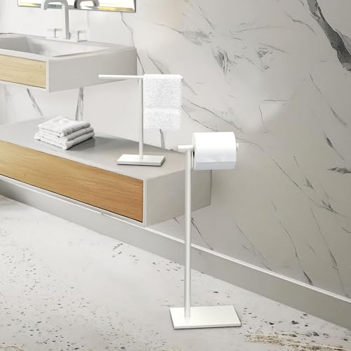 Modern Toilet Paper Holder and Vanity Towel Holder Set, Matte White Freestanding Tissue Holder, Gatco Combo Housewarming Gift - color: Matte White