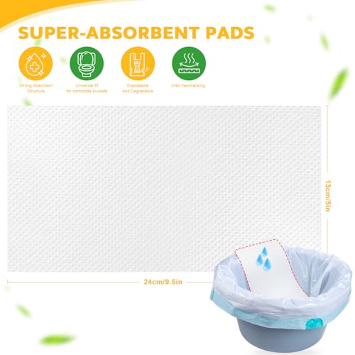 Oumee Scented 100 Count Absorbent Commode Pads for Bedside Commode Bucket | Commode Liner Pads with Absorbent Gel, Potty Liner Pads for Adults Seniors Portable Toilet Pad Bedpans - size: 9.5*5in-Lemon