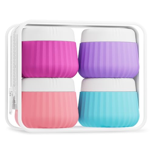 Mrsdry Travel Containers for Toiletries 4 Pack, TSA Approved Travel Size Toiletries, Travel Size Containers, With Clear Bag Leak Proof Silicone Jars, Travel Essentials Creams Jars Carrying Small Items - color: Bright Colors, size: 1 oz