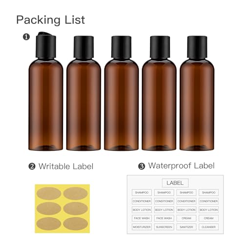 Travel Bottles for Toiletries 3.4 oz - Travel Size Containers for Shampoo Plastic - Small Empty Lotion Squeeze Bottle for Liquid TSA Approved - Leak Proof Mini Conditioner Refillable Amber 100ml - color: Amber