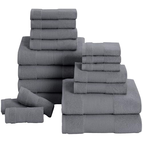 Modern Threads Air Cloud 18-Piece Towel Set - 100% Zero-Twist Cotton, 500 GSM, Quick Dry & Plush, Charcoal - color: Charcoal, size: 18 Pcs Towel Set