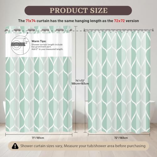 Yiatn Light Green No Hook Hotel Collection Shower Curtain - Hotel Style with See Through Mesh Top Window, Modern Geometric Waterdrop Design,Waterproof and Washable,- 71x74 INCH - color: Light Green, size: 71"W x 74"L (Pack of 1)