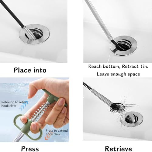 Upgrade Drain Snake Hair Drain Clog Remover，76 Inch Flexible Claw Grabber Tool for Home Sink, Bathroom Tub,Drain, Toilet, Tight Spaces Unclogger Tool - color: T76