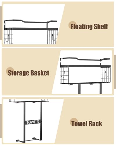 Wall Mounted Towel Rack for Bathroom - Bath Storage Holder Set Above Toilet, Rolled Towel Shelf Organizer, Wood Vertical Rack for Small Bathroom Decor, Black - color: Black