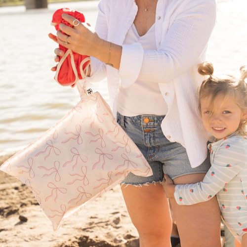 Tiny Twinkle Mess Proof Wet Bags | 2-Pack Reusable Waterproof Wet Bags for Swimsuits | Baby Clothes | Travel & Diaper Bag (Bows,Toile) - color: Bows,Toile, size: 2 Pack