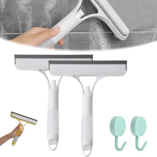 3 in 1 Window Cleaning Scraper, Squeegee with Sprayer, All-in-One Glass Cleaner Tool with Sponge & Rubber Blade for Shower Doors, Mirrors, Car Windows & Home Use - color: White * 2