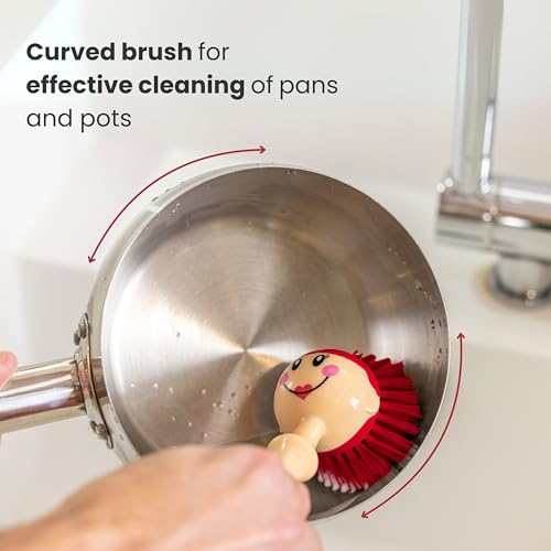 Vigar Dolls Dish Brush With Holder - Kitchen Scrub Brush For Dishes, Dish Scrubbing Brush With Handle, Sink Scrub Brush for Pot and Pan, Dish Brush With Stand, Cute Decorative Doll Design - Green, Red - color: Green, Red