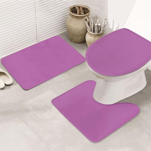 Bathroom Rugs Set 3 Piece Elegant Simple Bold Purple Bath Rug Mat Set, Non Slip Absorbent Bathroom Decor Mat, Toilet Lid Cover & U Shaped Contour Rug - color: Bold Purple, size: 1'8" x 2'6" (Rectangular)