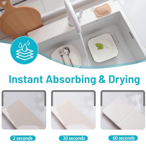 Fast Drying Faucet Mat for Kitchen Sink, Water Absorbent Diatomite Stone Sink Tray with Raised Feet, Kitchen Sink Splash Guard, Prevents Moisture Buildup, Durable Protector for Bathroom Counter - color: White Gray Style 3, size: 20" x 4"