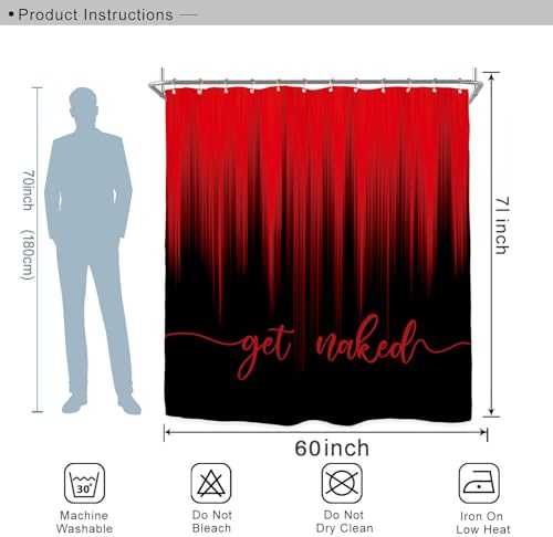 Miyotaa Black Red Modern Shower Curtain Set 60Wx71H Inches Elegant Funny Get Naked Cool Simple Contemporary Abstract Striped Polyester Waterproof Bathroom Curtain with 12 Hooks - color: Black Red Get Naked, size: 60"W x 71"L (Pack of 1)