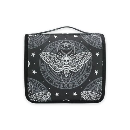 MNSRUU Hanging Toiletry Bag Skull Butterfly Black Makeup Bag Portable Travel bag for Toiletries Organizer Bags for Women Men, Travel-Essentials Bag - color: Skull 02b