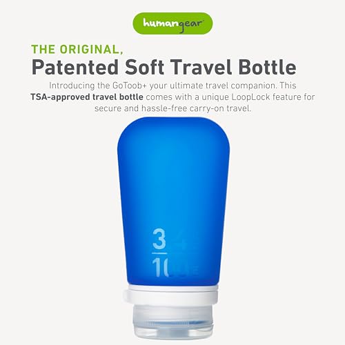 humangear GoToob+ (Large) | Refillable Silicone Travel Bottle | Locking Lid | Food-Safe Material | Dark Blue, Large (3.4 fl.oz.; 100ml) - color: Dark Blue, size: 3.4 Ounces