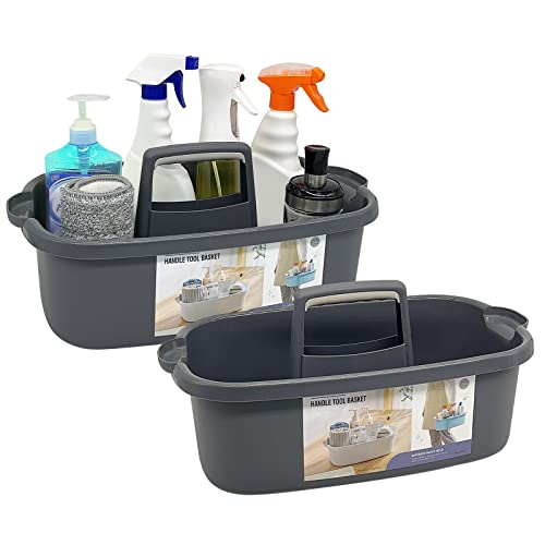 Goderewild 2-Pack Multi-Purpose Plastic Cleaning Caddy with Handle, Shower Caddy Organizer - Storage Basket/Totes Portable for Bathroom Supplies, Cleaning Products, Under Sink Tool. (Gray) - color: Grey×2, size: 2 Pack