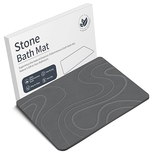 Veeloim Stone Bath Mat Diatomaceous Earth Shower Mat Non-Slip Super Absorbent Diatomite Stone Bath Mats for Bathroom Floor Quick Drying Natural Easy to Clean - color: Line2-grey