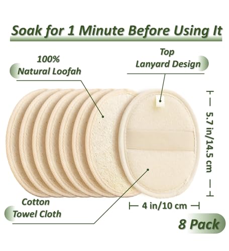 Loofah Sponge Pads & Body Sponges Scrubber, Natural Loofah Exfoliating Body Scrubber for Men and Women, Luffa Sponge to Clean & Relax Your Body Deeply (8 Pack) - style: Pack of 8