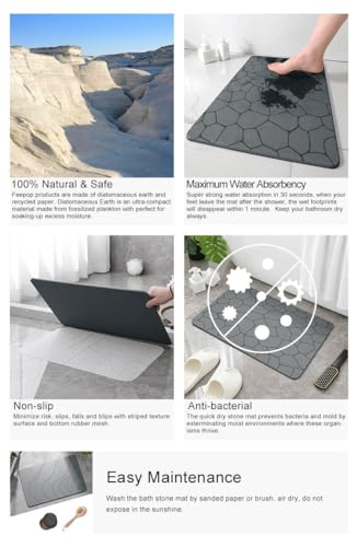 Xirus Stone Bath Mat – Diatomaceous Earth Bathroom Mat – Quick Dry Bath Mat – Highly Absorbent Diatomite Stone Bath Mat – Non-Slip Bath Mat for Bathroom, Shower, Kitchen Counter, Pet Areas,