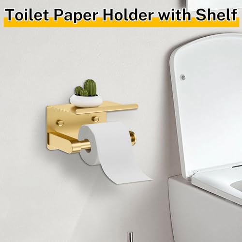 Brushed Gold Bathroom Hardware Set 5 Pieces Towel Bar Set Round Towel Holder Set for Bathroom,Upgraded Toilet Paper Holder with Shelf,Stainless Steel Wall Mounted 23.6 Inch - color: Gold