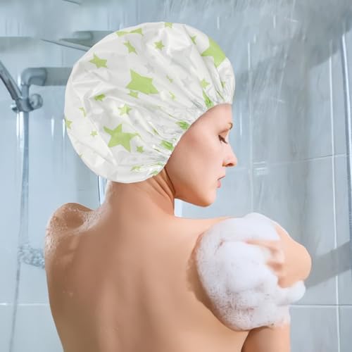 6 PCS Shower Caps for Women, Double Side Waterproof Shower Cap, Reusable Elastic Bath Caps for Shower, EVA Bathing Shower Caps, Bath Hair Caps - Star - color: Star