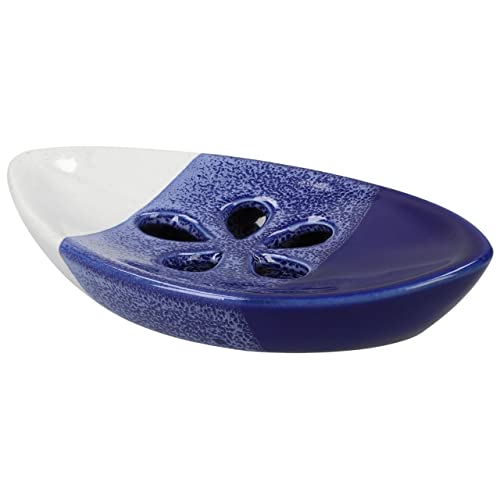 Ceramic Soap Dish with Self Draining Tray for Bathroom, Kitchen (Blue No.3), 6.25 x 3.75 x 1 inches (LxWxH) (1111) - color: Blue No.3
