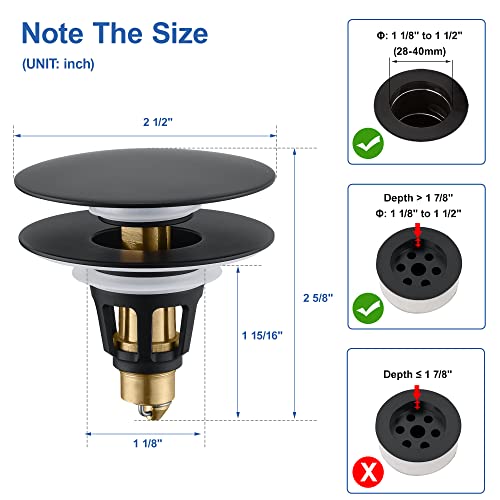 Universal Bathroom Sink Stopper - Pop Up Sink Drain Stopper, Push Button Flixfilter Sink Drain Stopper Replacement, Wash Basin Drain Filter Plug Anti-Clogging Basket, Matte Black - color: Matte Black, style: Large Cover