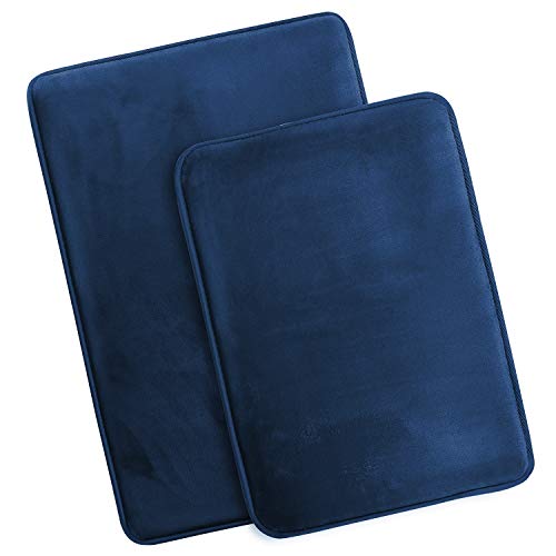 Clara Clark 2 Piece Bathroom Rugs Bath Mat Set, Velvet Memory Foam Bath Mats for Bathroom - Non-Slip, PVC Backing Bath Rugs, Washable - Dries Quickly, Blue - color: Blue, style: 17 x 24 + 20 x 32