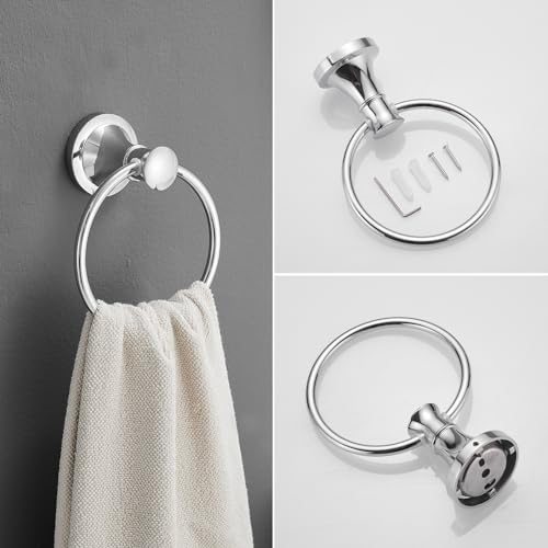 RUMOSE Toilet Paper Holder and Hand Towel Ring Polished Chrome Wall Mount Bathroom Hardware Accessories 2 PCS Set Flexible Pivoting Toilet Tissue Roll Holder and Towel Hanger, Stainless Steel - color: Polished Chrome