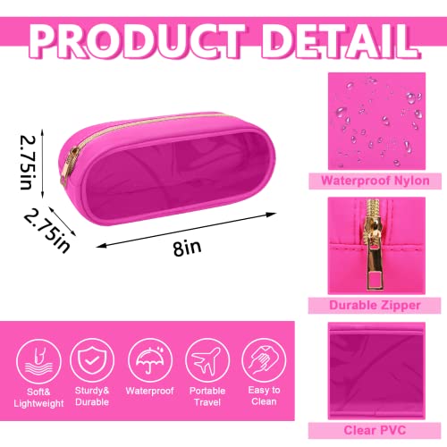 UIXIZQ Clear Small Pencil Pouch Makeup Bag for Purse,Nylon&PVC Pencil Case Waterproof Makeup Brush Holder with Zipper,Preppy Transparent Pen Bag Travel Cosmetic Bag for Women Office(Slim-Hot Pink) - color: Bubblegum-Clear, size: Slim