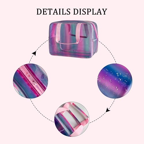 Waterproof Makeup Bag,11.81 x 5.12 x 8.27 inch Iridescent TPU Travel Toiletry Bag with Handle for Women & Men, Portable Cosmetic Pouch for Gym Swim Beach (A23014) - color: A23014-418-2