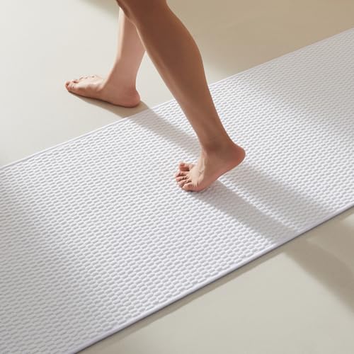 TYUU Bathroom Runner Rugs, Long Bath Mat Runner Washable Thin Quick Dry Low Pile Bathroom Runner Rugs Non Slip, White 24"x70" - color: White, size: 2' X 5'10" (Runner)
